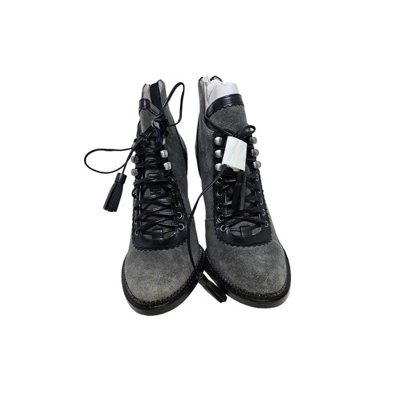 NEW Plenty Tracy Reese Dalida 36 Gray Lace Up Tassel Heel Academia Goth Leather - Picture 4 of 8